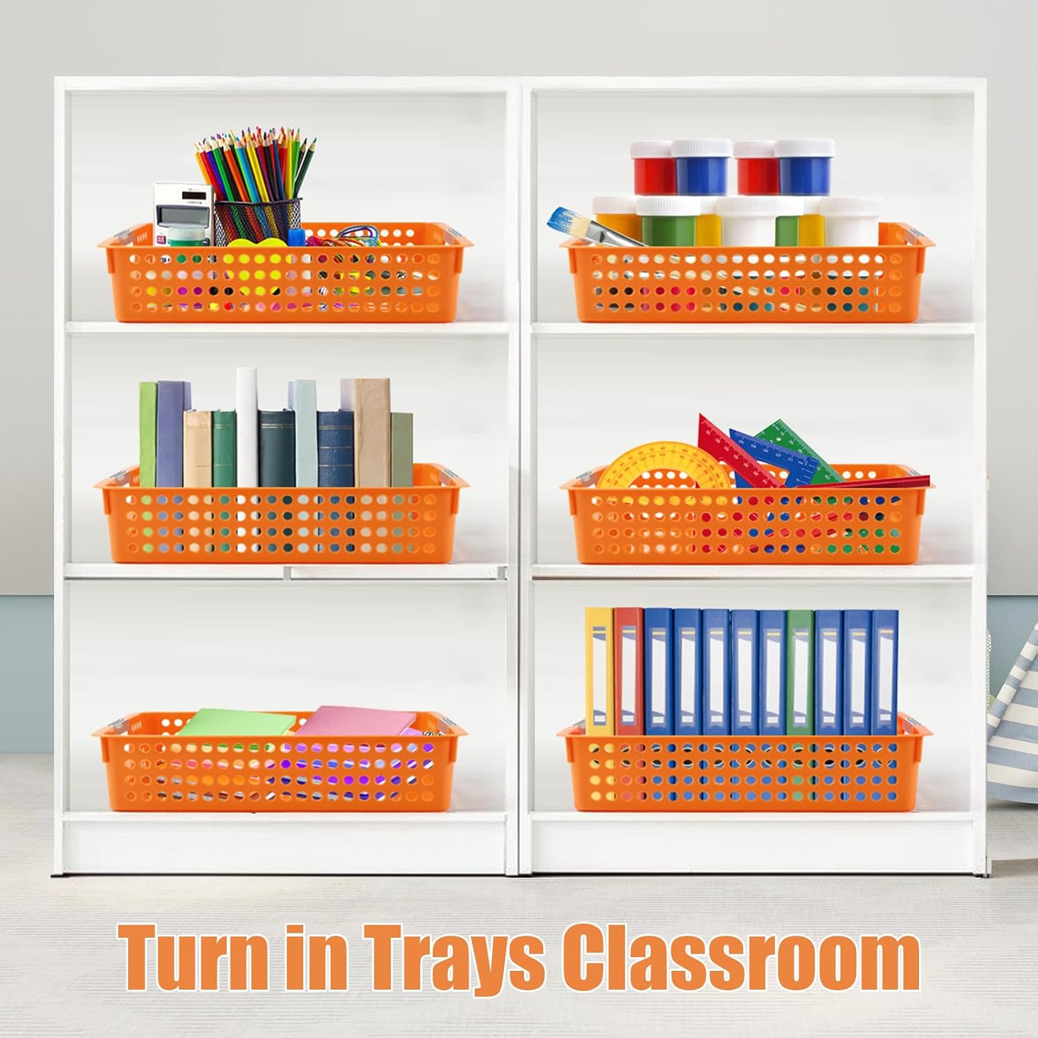 4 Pack Turn in Trays Classroom,Paper Trays for Classroom,Organization and Storage Paper Tray Holds,Desktop File Organizer Baskets,Plastic Storage Baskets for Library, Office, Home(Orange)