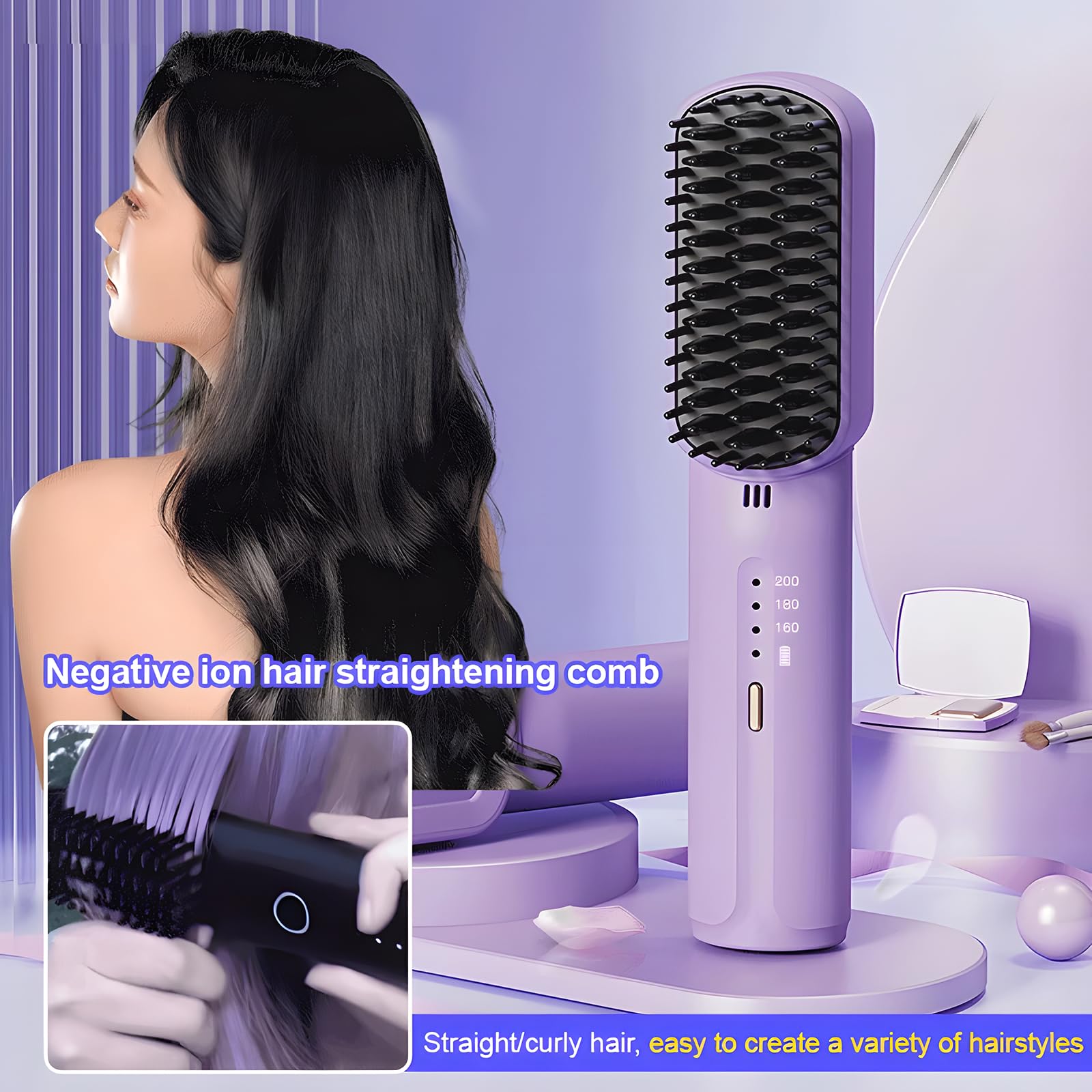 Amazon.com : Portable Cordless Mini Hair Straightening Comb  display picture 2