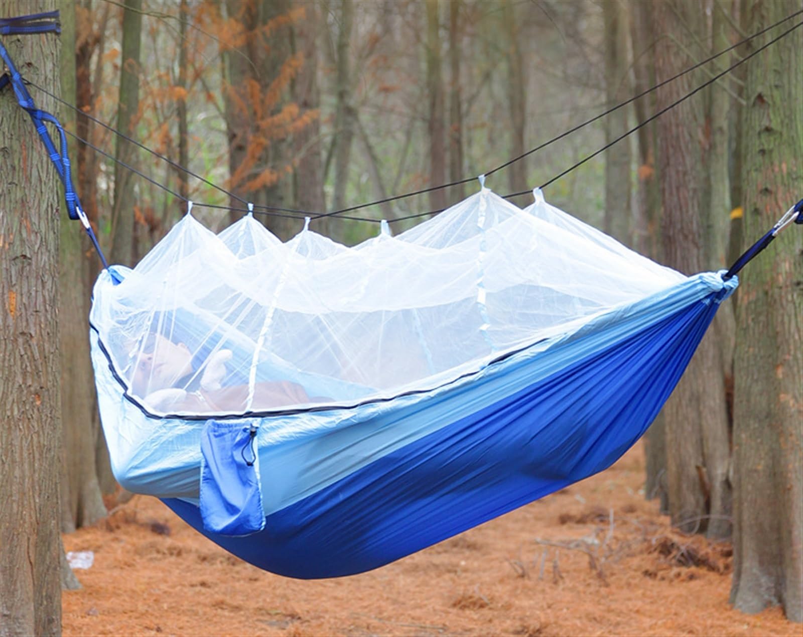 Hamak Ultralekki, Hammock Podwójny Hamak Z Moskitierą 260x140 Cm Plus Rozmiar Na Zewnątrz, Komary Parasol Nylonu na Kemping, na Zewnątrz(B)