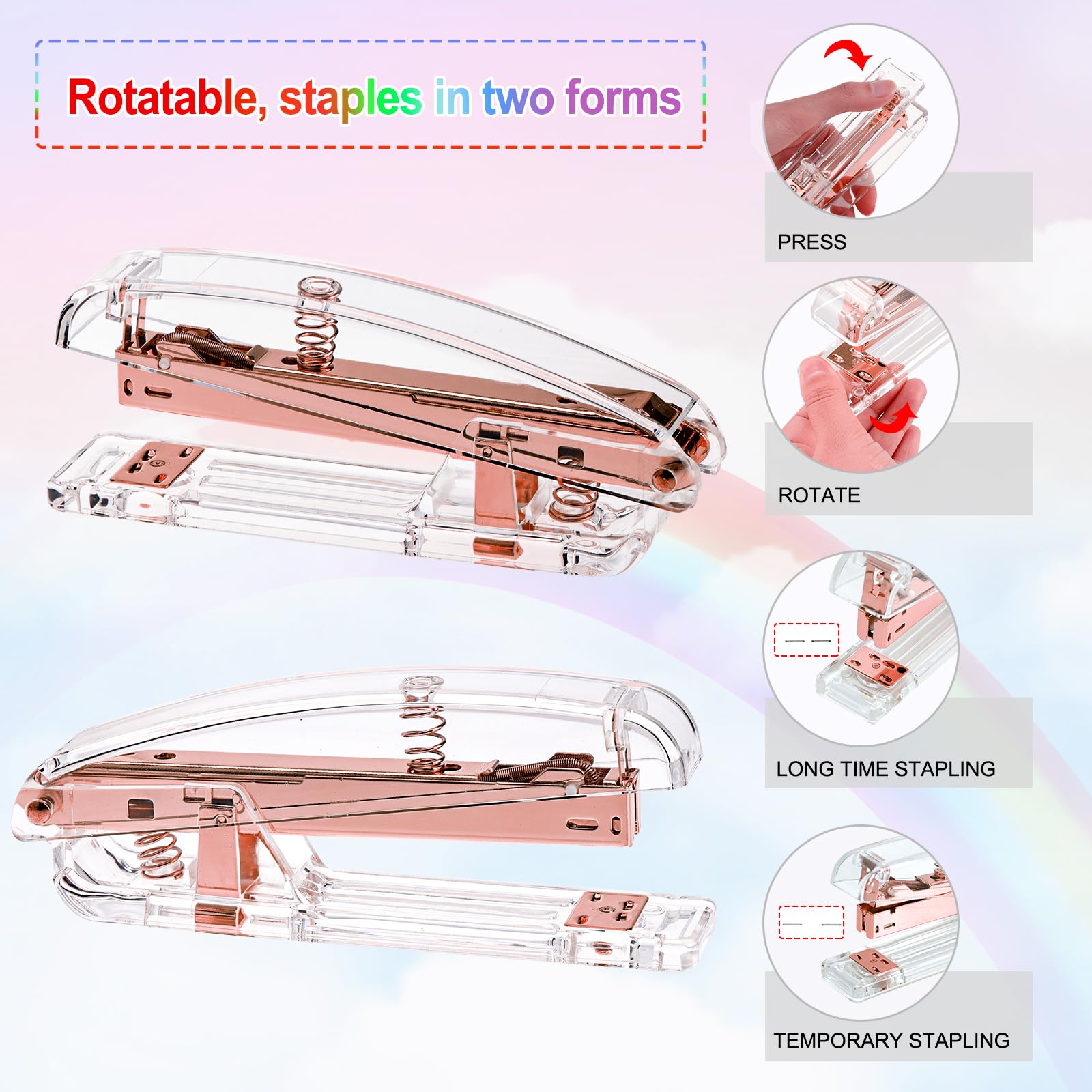 EOOUT Rose Gold Desk Accessories, Office Supplies and Accessories Set, Acrylic Stapler Set, Staple Remover, Phone Holder, Pen Holder, Scissor, Ruler, Transparent Tape