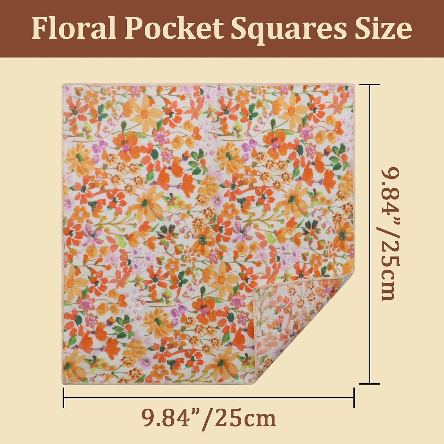 LJBFNN Floral Cotton Pocket Squares for Men Colorful Flower Printed Handkerchiefs Mens Pocket Square for Wedding Prom Party