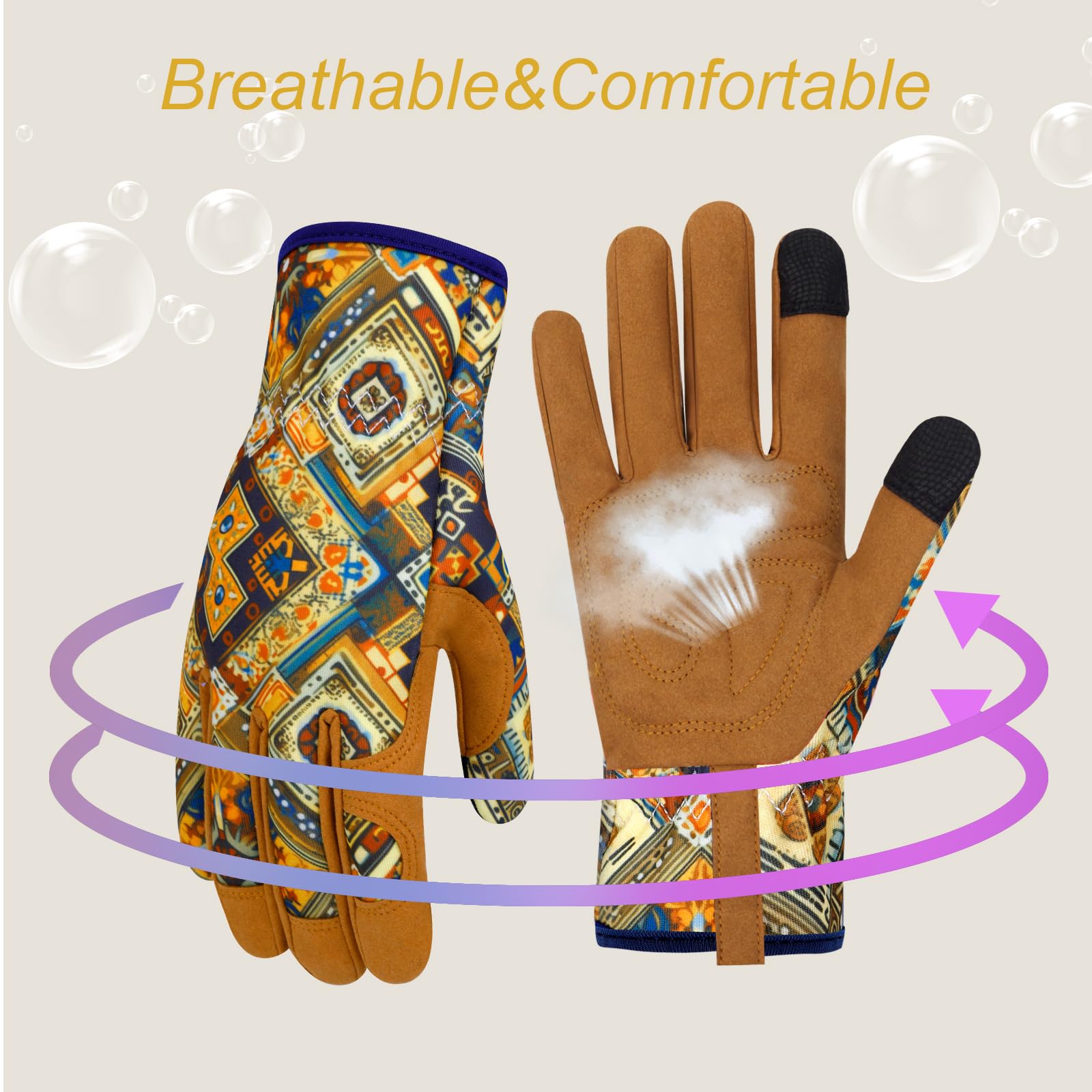 Gants de Jardin en Cuir pour Femmes Gants de Jardin Résistant à L'épingle Écran Tactile Gants de Travail Cadeaux, M