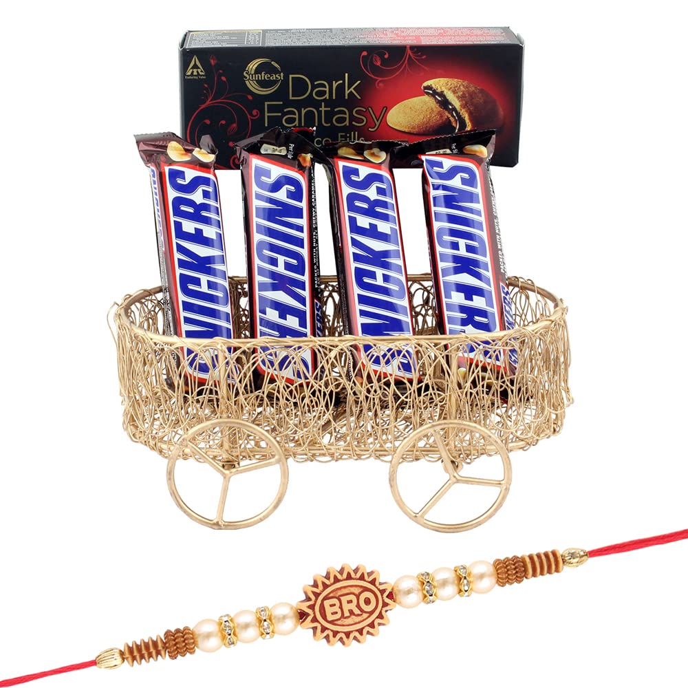 SFU E Com Chocolate Gift Hamper for Any Occasion | Rakhi Chocolate for Brother | Designer Bro Rakhi with Chocolates | Roli, Chawal, Chandan, Misri | 918