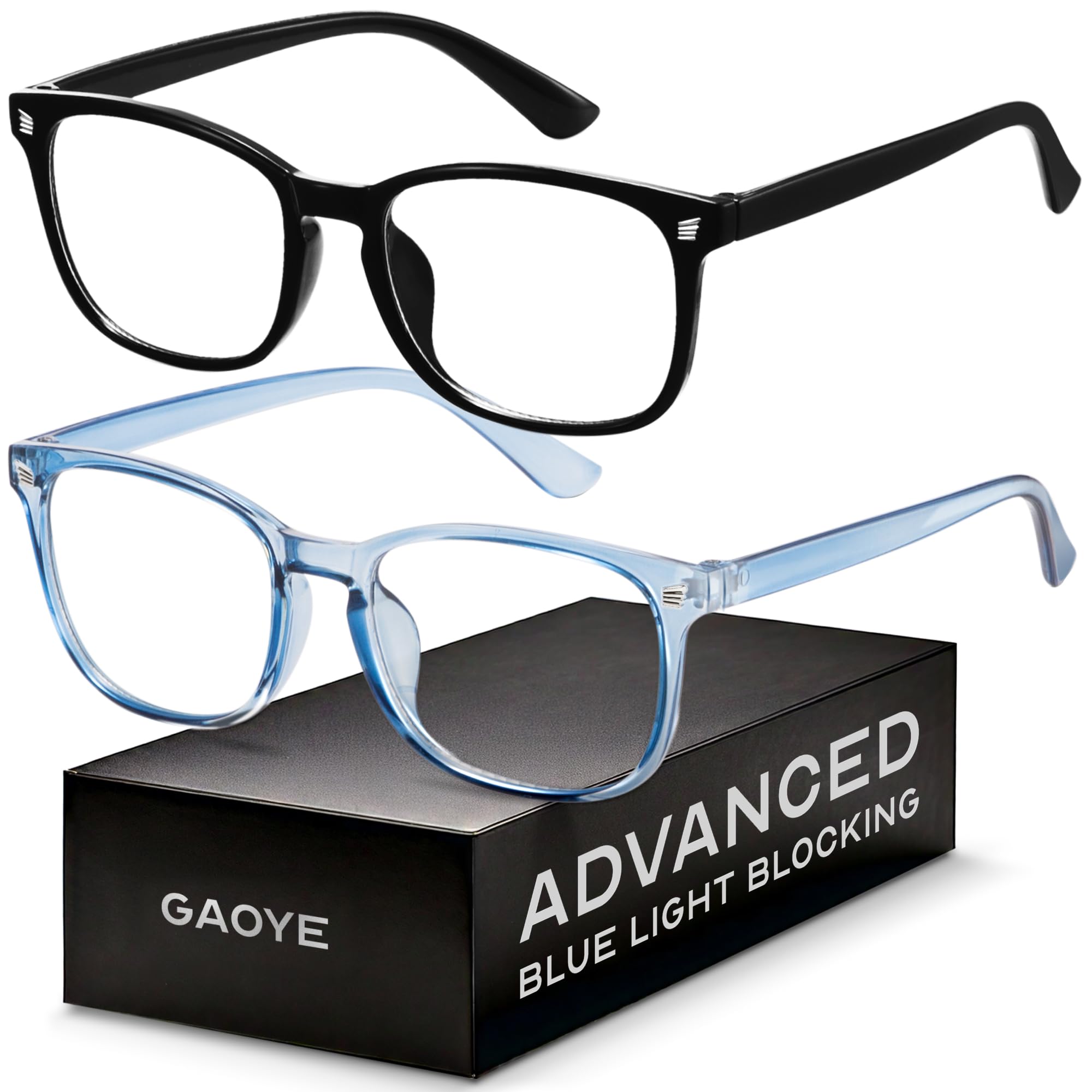 Gaoye Eyewear Frames for Men - Blue Light Blocking Square Glasses, Anti UV Ray Computer Gaming, Blue Blockers for Women Black & Transparent Blue
