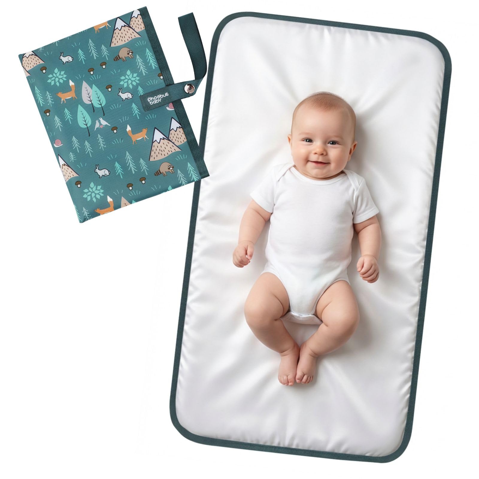 Tragbare Wickelunterlage für Babys, wasserdicht, kompakt, mit Handschlaufe, abwischbare Reise-Wickelunterlage für Wickeltasche, Geschenke für Babyparty von PhOEBUS BABY (Woods)