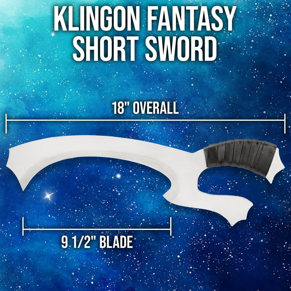 Klingon Fantasy Short Sword | Stainless Steel Construction | 9 1/2" Upswept Blade | Leather-Wrapped Handle | Modified Gut-Hook | Knuckle-Guard Design | 18" Overall