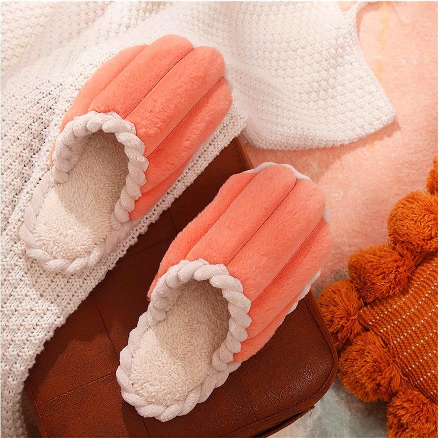 GLigeT Men's slippers Winter Warm Slippers Comfortable House Shoes Sweet Anti-slip Warm Bedroom Flats for Women Men Winter Pure Color Women's slippers