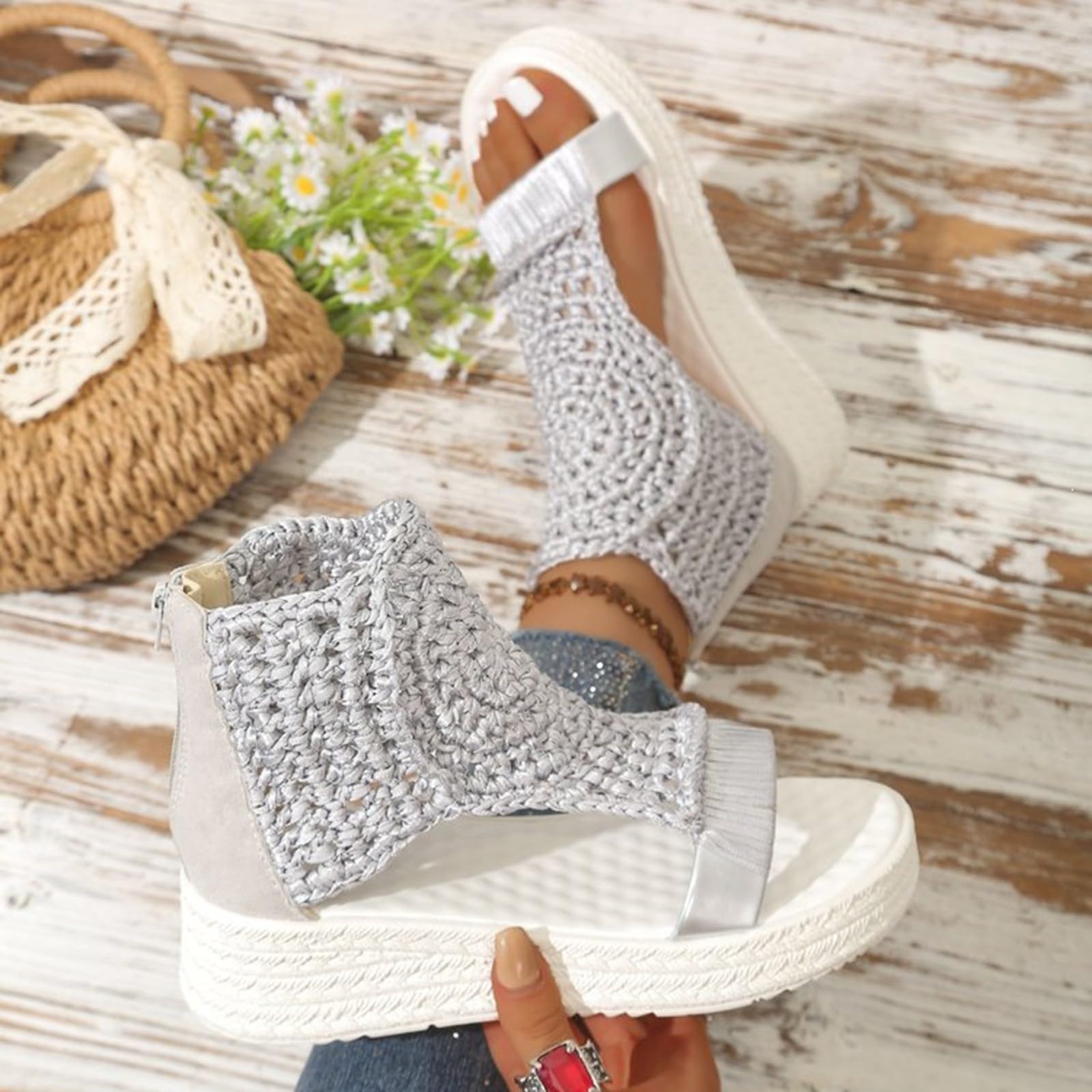 Sandalias Tacón Plataforma Mujer, Sandalias Tacón plano Cremallera