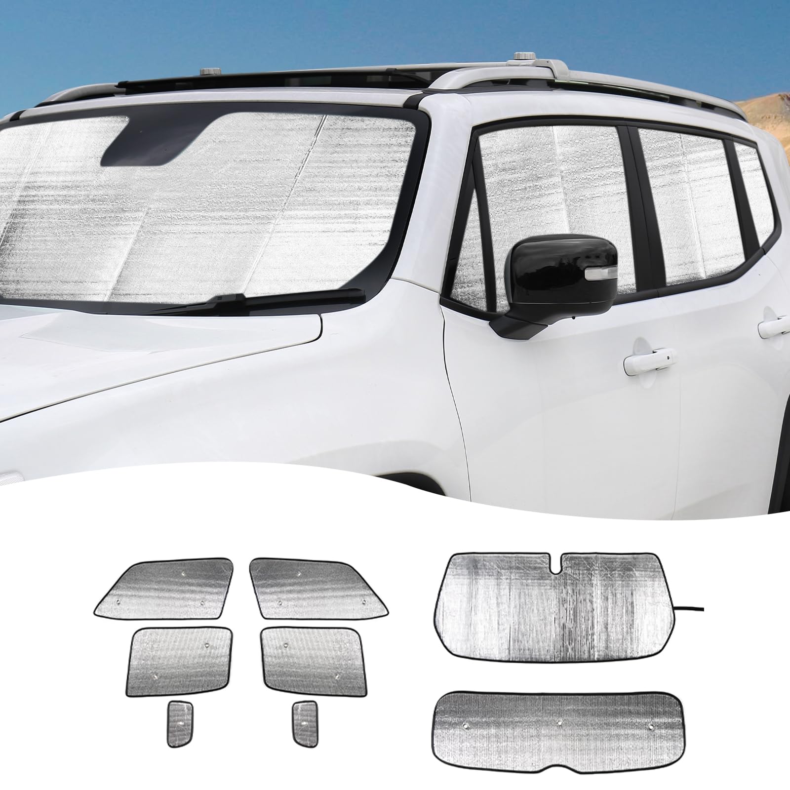 Hoolcar Windshield Sunshade Front & Side & Rear Window Sun Shade Sunscreen Heat Insulation Sun Visor Sun Reflector Fit for Jeep Renegade 2016-2024, 8PCs, Exterior Accessories