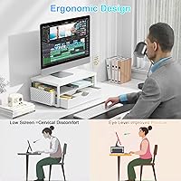 Vista 2 de gianotter Soporte elevador de madera para monitor, organizador de escritorio de oficina, organizador de escritorio con cajón y soporte