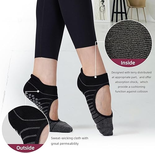 Miniatura 3 de Calcetines de yoga antideslizantes para mujer, 4 pares de calcetines elásticos de agarre para pilates, barras, baile y entrenamientos de estudio