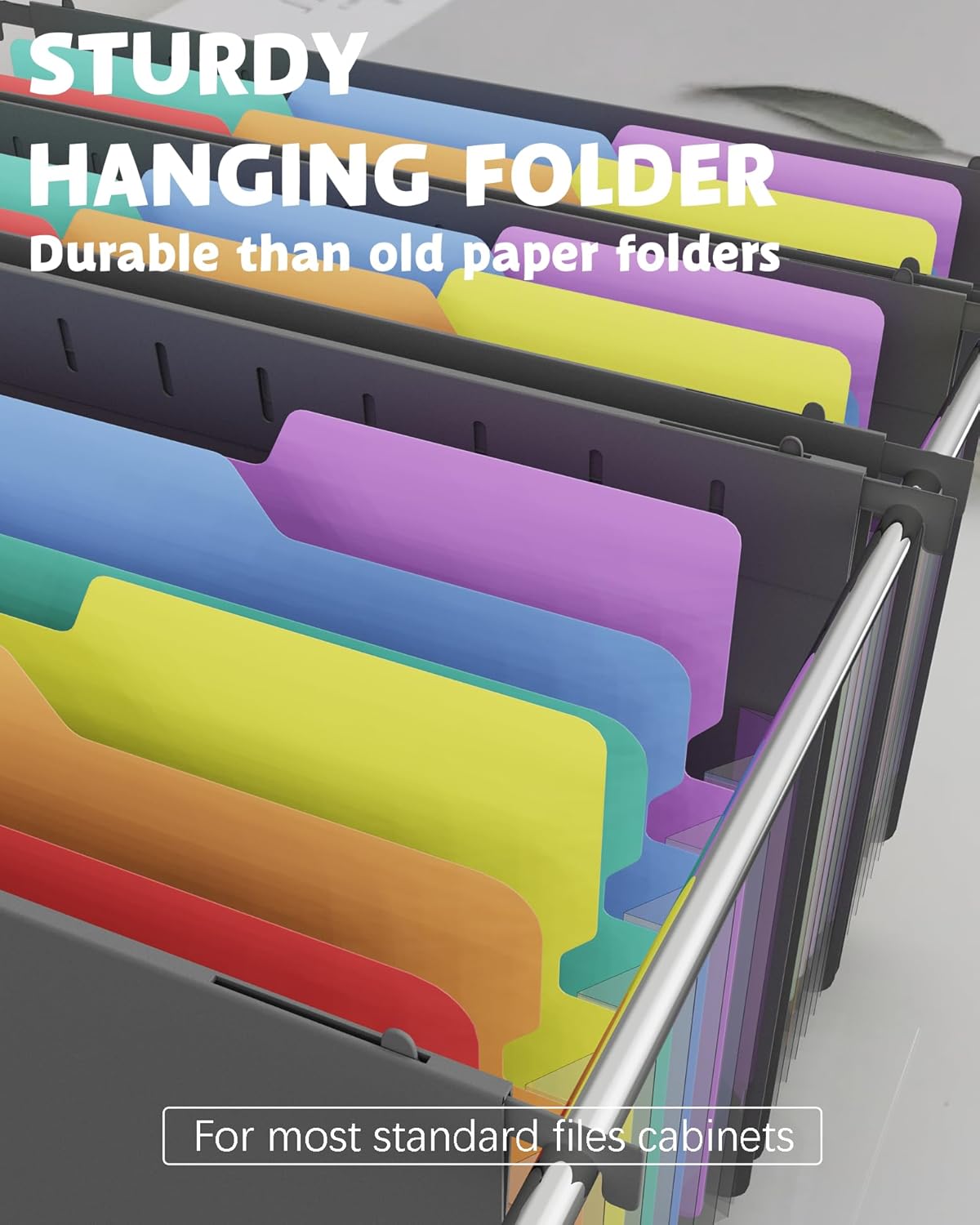 Plastic Expanding Hanging File Folders, 7 Pocket Extra Capacity Accordion Hang Folder, 1/5 Cut Adjustable Tabs, Multi-Color Lables, Letter Size for Filing Cabinet - 6 Pack