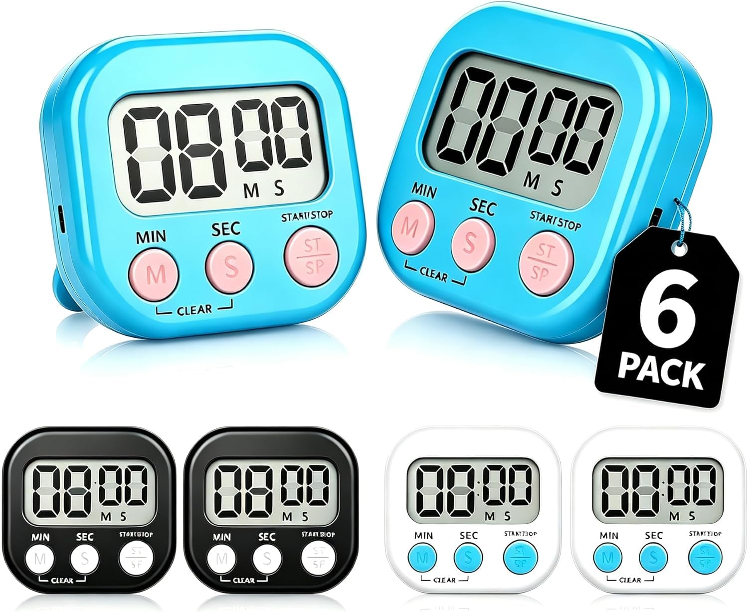 Digital Kitchen Timer, Magnetic Countdown Timer for Kids, Egg Timers for Cooking, Boiling Eggs, Ideal for Kitchen, Study, Work, Exercise, Classroom (6 Pack)