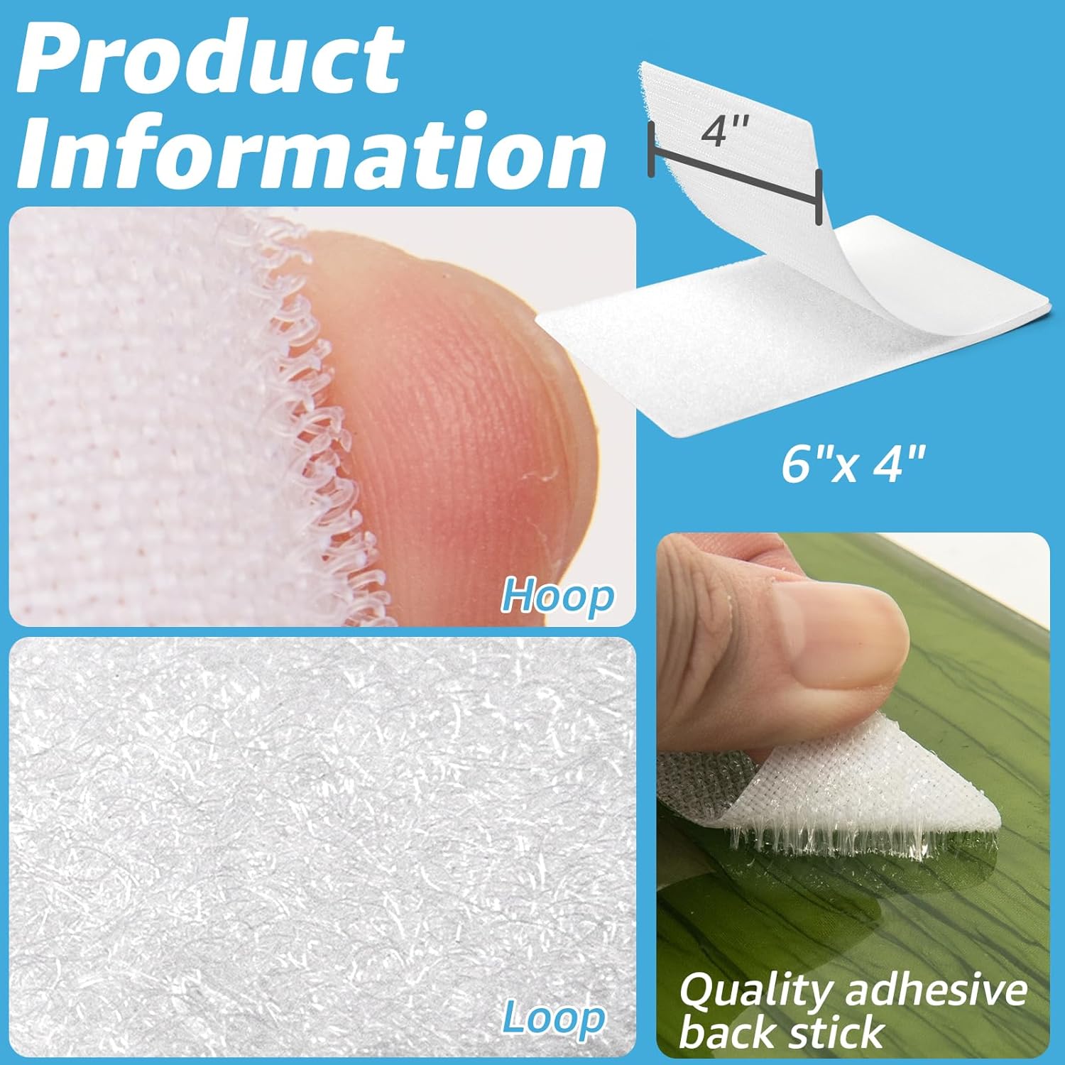 Art3d 48 Sets Hook and Loop Tape Sticky Back, 4"x6" Double-Sided Command Adhesive Strip Heavy Duty, White