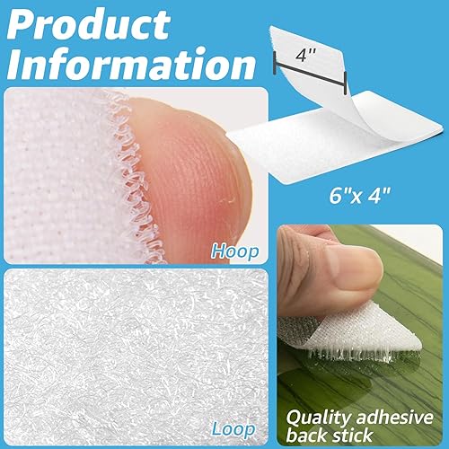 Miniatura 9 de Art3d 20 juegos de cinta adhesiva de gancho y bucle, 2 pulgadas x 4 pulgadas, tira adhesiva de doble cara resistente, color blanco