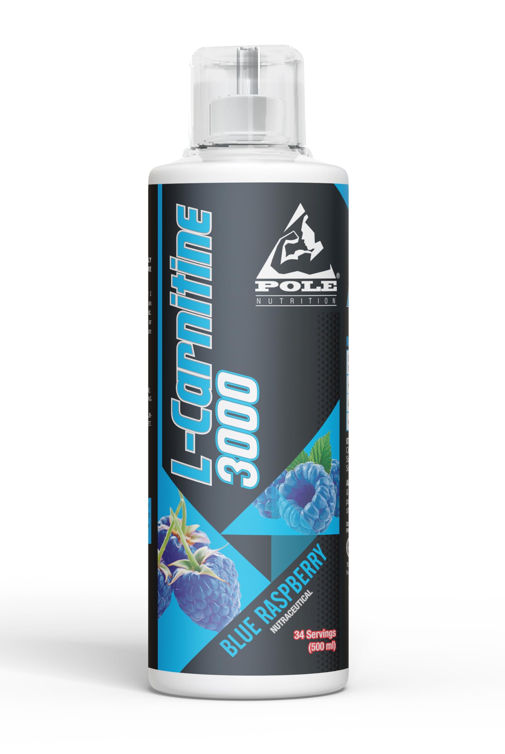 Pole Nutrition L-Carnitine 3000 - Blue Raspberry Flavour Dietary Supplement, 500ml, 34 Servings - Boost Energy and Support Fat Metabolism