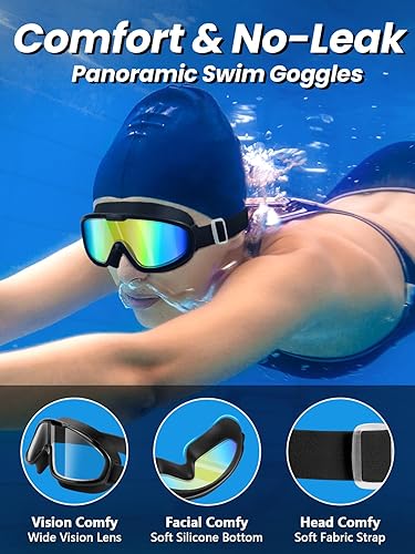 Miniatura 2 de Paquete de 2 gafas de natación de visión amplia, antiempañamiento y con correa de tela de comodidad UV, sin fugas, para adultos, hombres, mujeres y