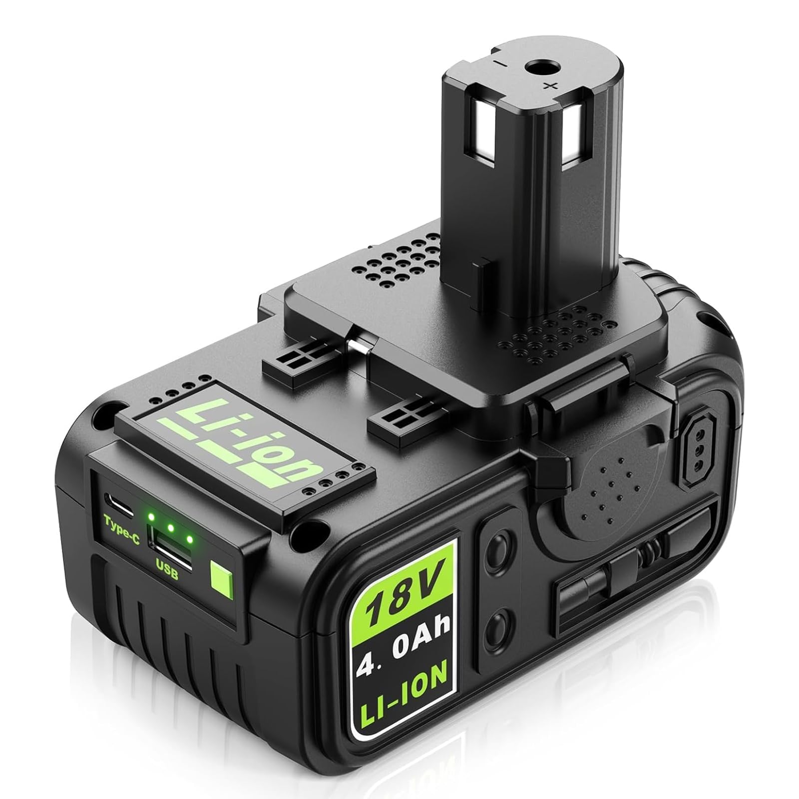 Abeden Replacement for Ryobi 18V Battery, 1-Pack P108 Lithium-Ion 4.0 Ah True High-Performance Compatible with 225+ 18V ONE+ Tools & Chargers【with USB