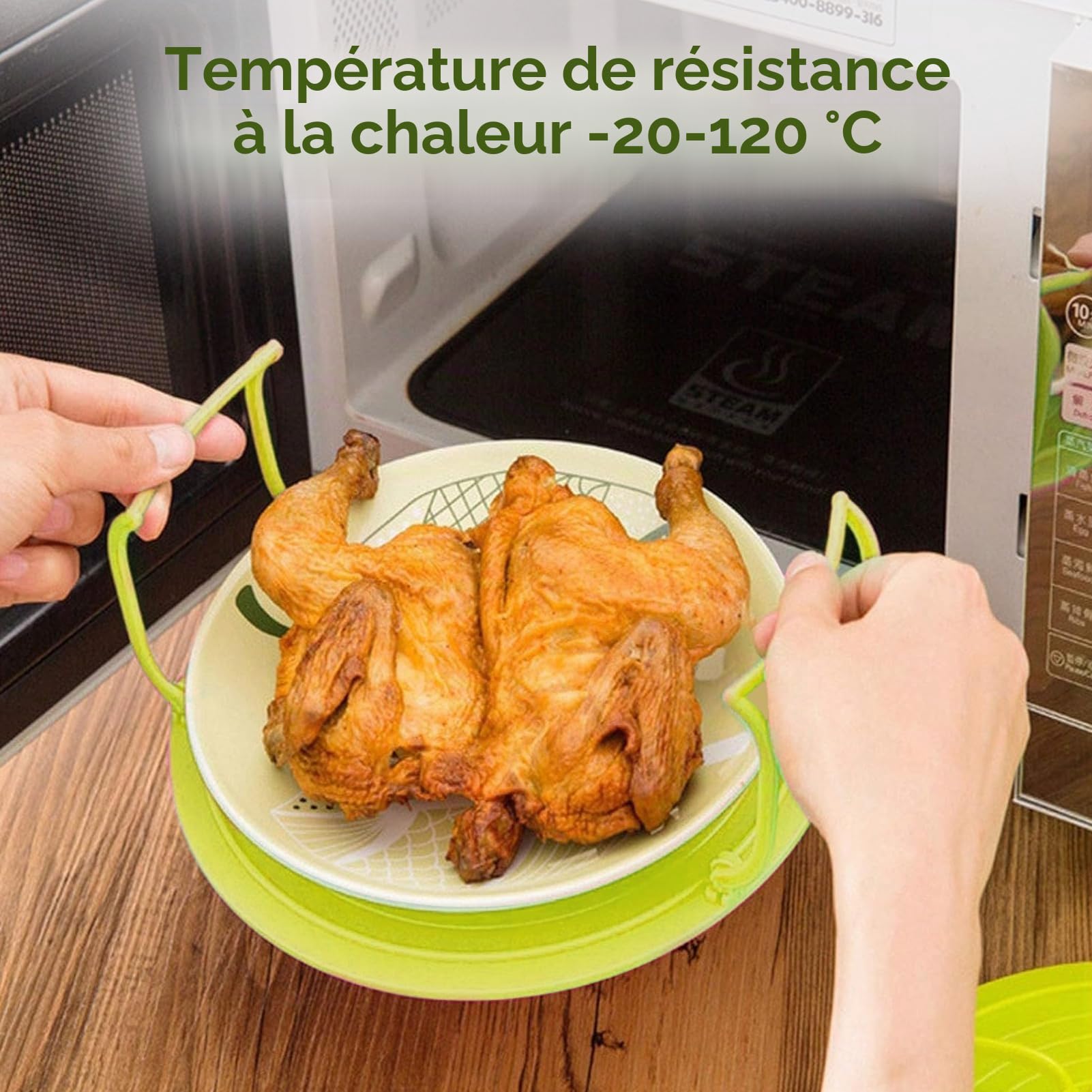 Cyrank Plateau de Grille à Micro-Ondes, Support de Plaque Multifonctionnel en Plastique, Support de Cuisson pour Four à Micro-Ondes Plateau de Cuisson à la Vapeur Pliable à Plusieurs Niveaux (Vert)