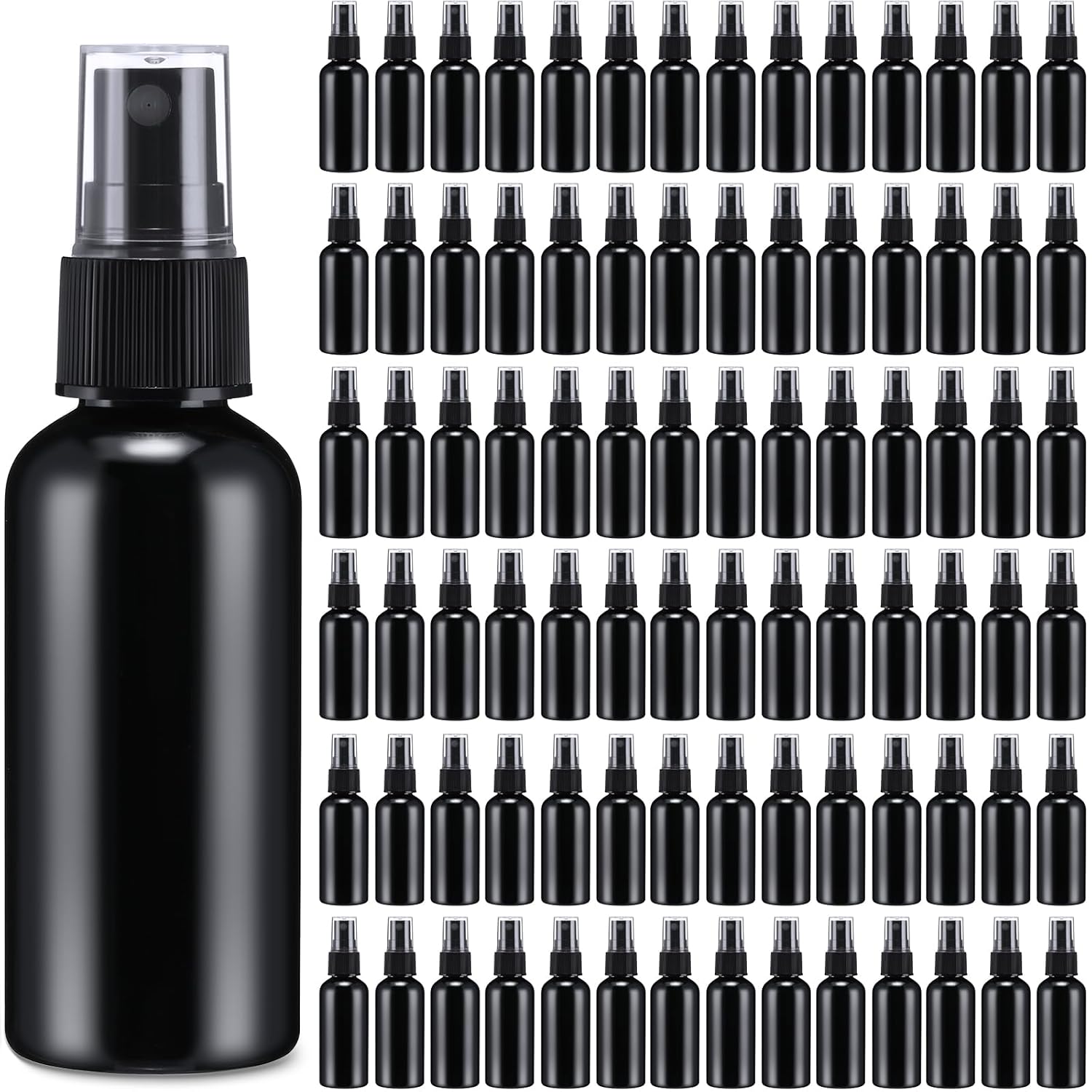 Zhehao 200 Pcs Small Spray Bottle Bulk 2 oz Plastic Mist Spray Bottles for Essential Oils Fine Mist Sprayer Reusable Refillable Portable Travel Containers for Perfume Cleaning Samples(Black)