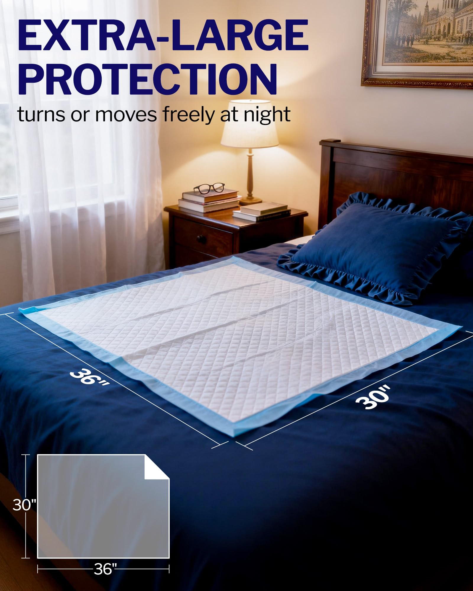 Powools Incontinence Bed Pads & Puppy Pads, 50 Count 36" x 30" Disposable Underpads, Super Absorbent 6-Layer Leak-Proof Dog Pee Pads, Quick-Dry Training Pads for Adults, Babies & Pets — view 4