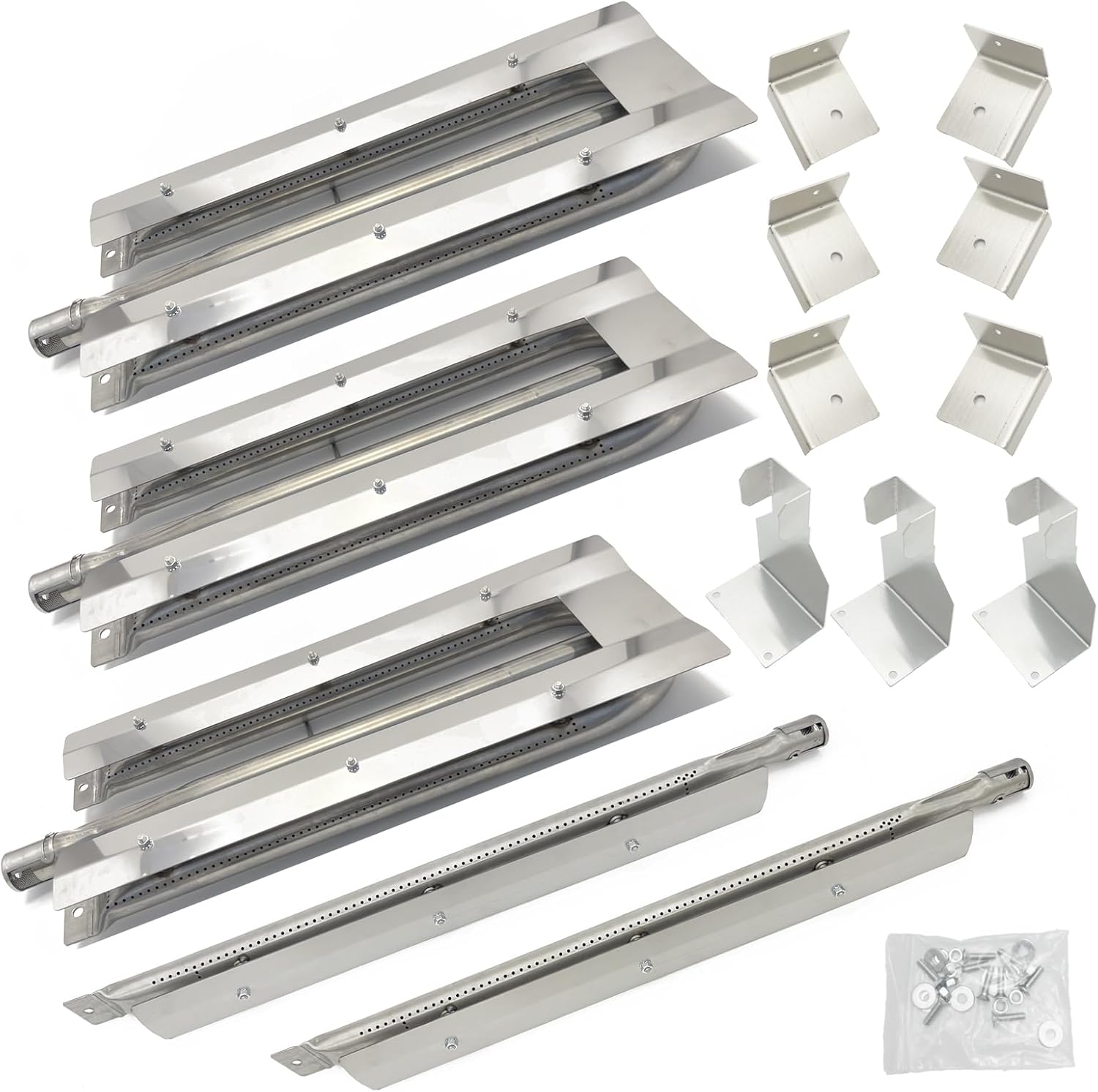 19-1/8" Stainless Steel Burner Replacement Parts for DCS 27" 36" 48" 27DBQ 27DBR 27DSBQ, 27DSBQR, BGA36-BQARL, BGA36-BQARN Charmglow，Brinkmann 810-8905-S, 810-8907-S Gas Grill（3pack）