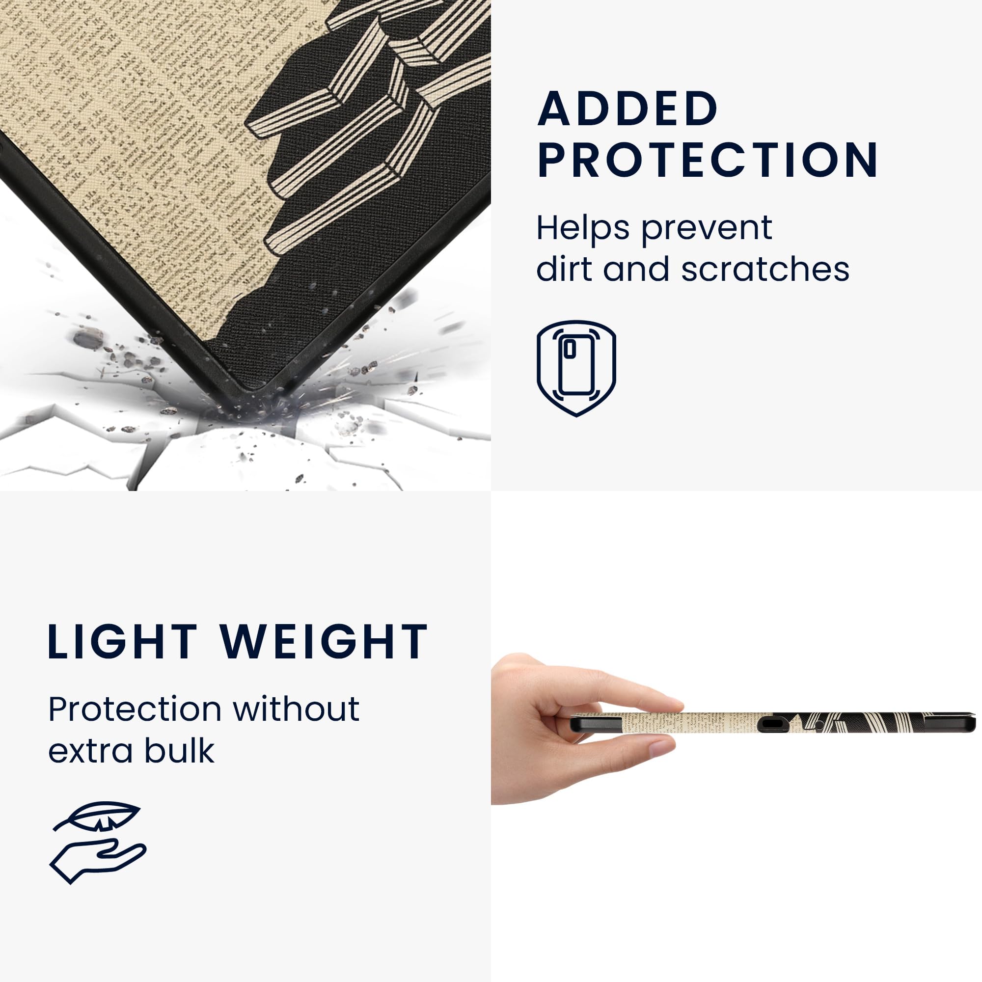 kwmobile Etui na czytnik e-booków kompatybilne z Amazon Kindle Scribe - Zamknięcie magnetyczne - Etui na czytnik - Dziewczyna z książkami w kolorze czarnym/beżowym