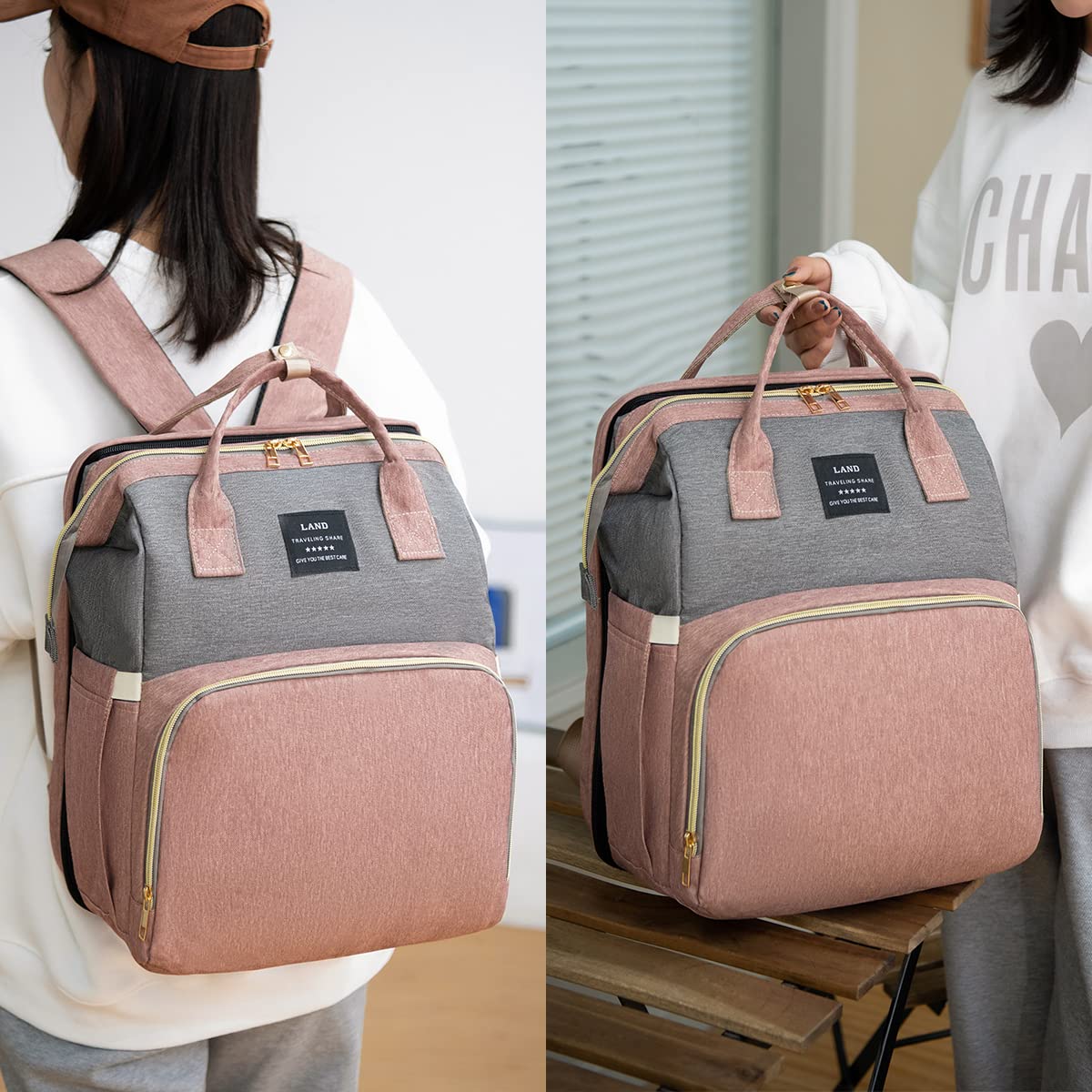 Sac à Langer Bébé Grand Sac à Dos avec Matelas, Moustiquaire et Port USB
