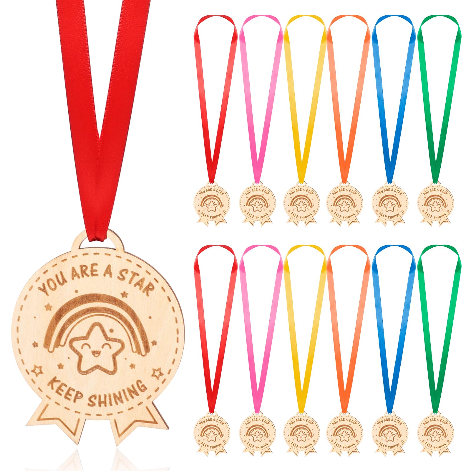 HOWAF End of Term Gifts for Children 30, Year 6 Leavers Gifts for Students from Teachers, End of Year Class for 30 Children Wooden Medals with Ribbons, Leavers 2026 Class Of 2026 You're a Star Gift