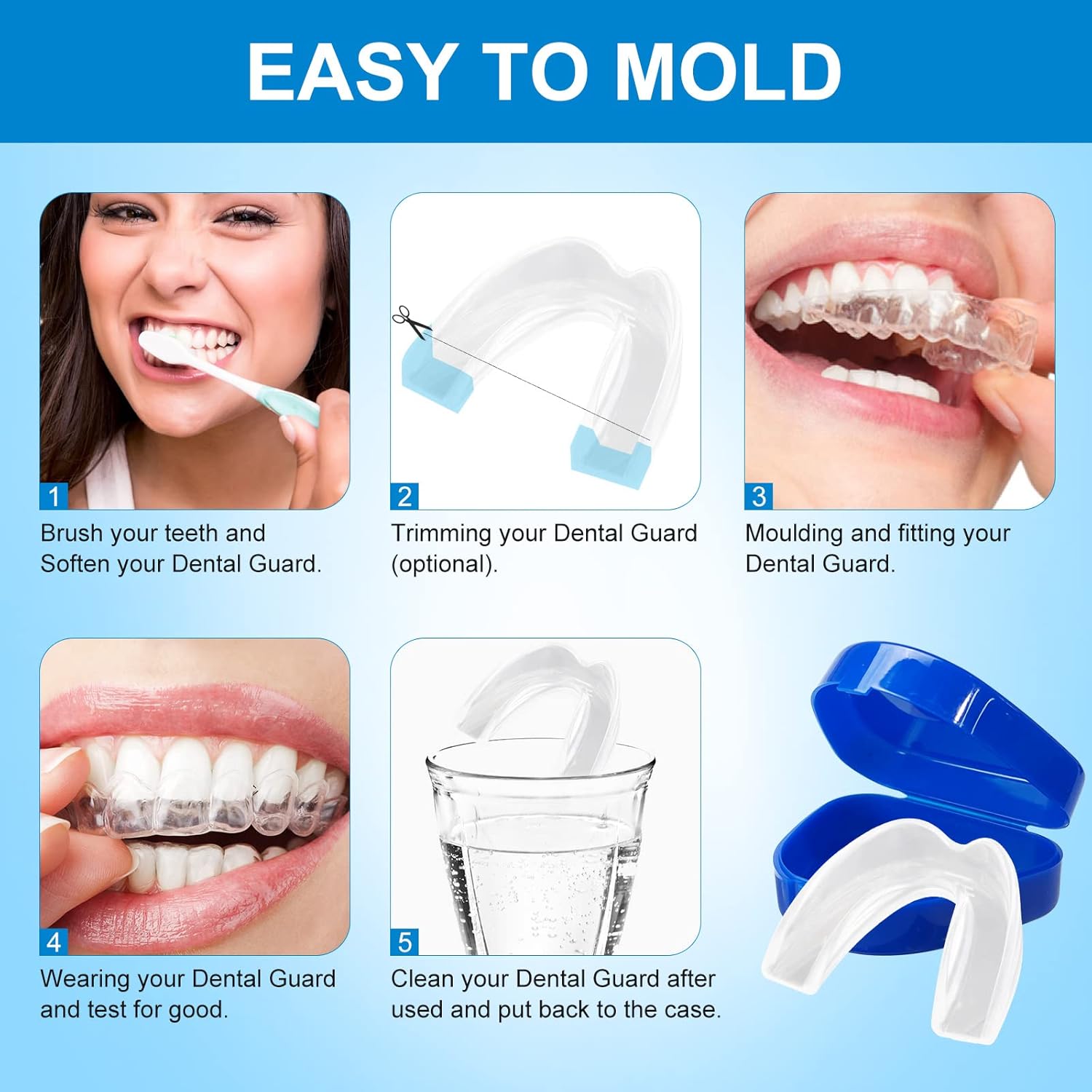 Mouth Guards, 4 PCS Moldable Mouth Guards for Clenching Teeth at Night, Stops Bruxism, Sport Athletic, Whitening Tray, Custom Fit : Beauty & Personal Care