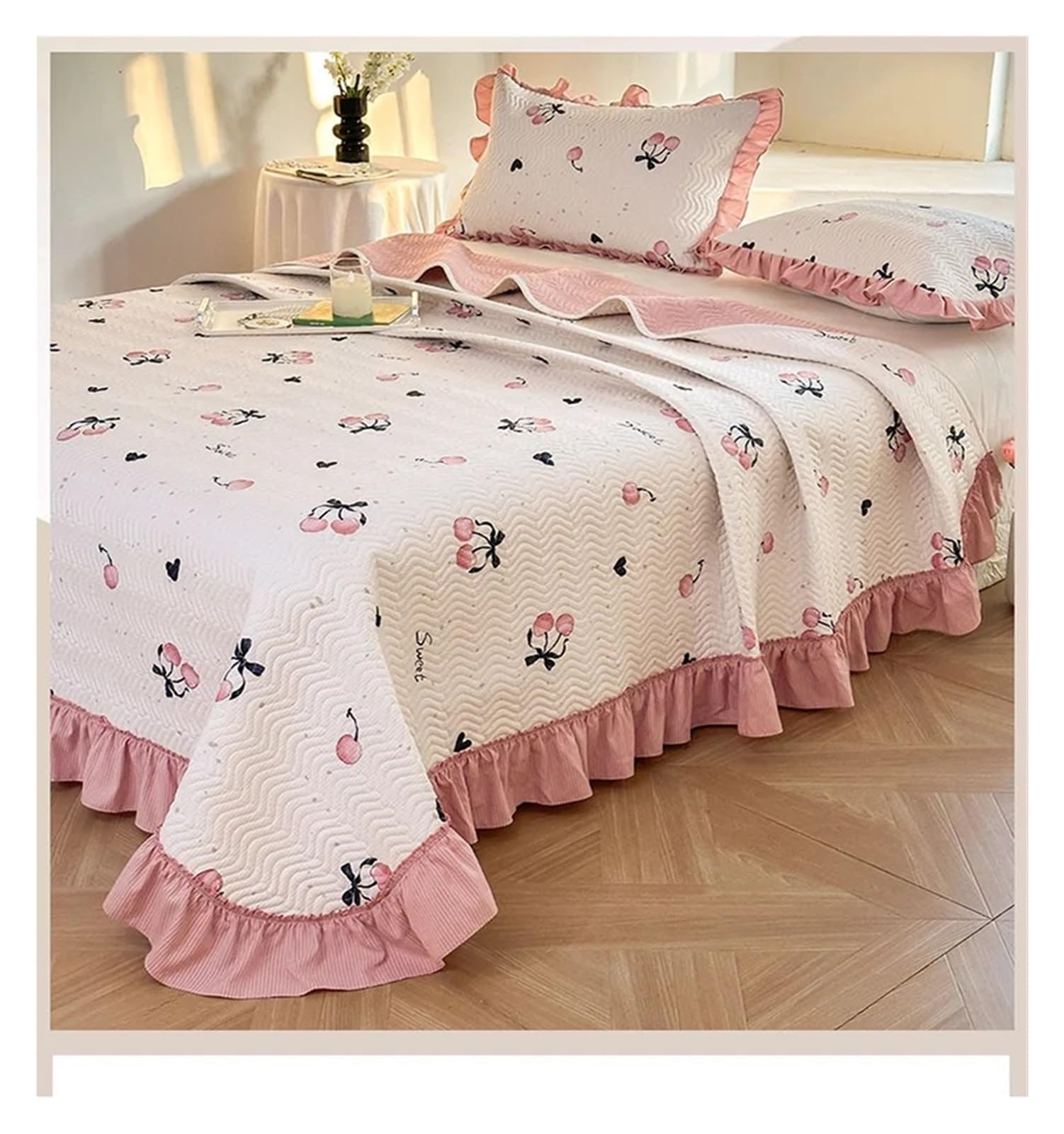 Colcha Cama Funda de Cama con Estampado Grueso, Funda Almohada, Juego Tres Piezas, Individual, Doble, Antideslizante, Falda Volantes, colchas Textiles for el hogar(Color-05)