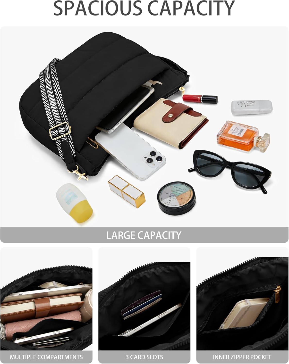 Gitus Puffer Crossbody Bags for Women Trendy Quilted Purses Shoulder Hobo Bag