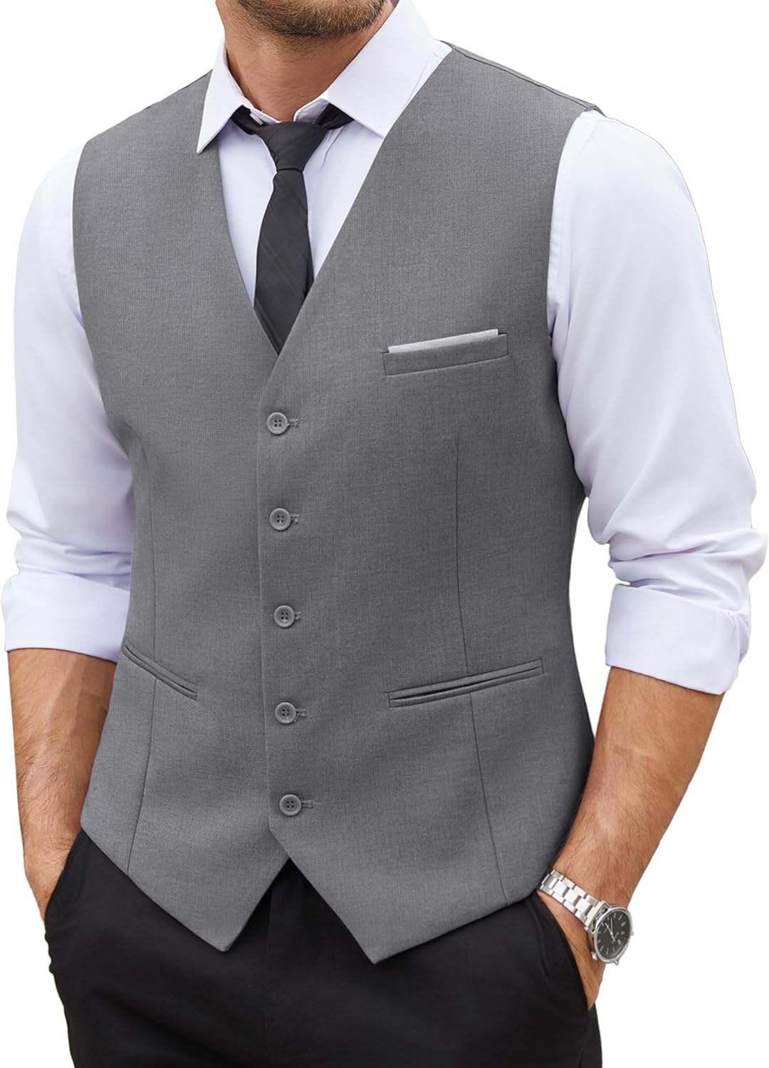 COOFANDY Men's Suit Vest Slim Fit Business Formal Waistcoat Casual Dress Vest