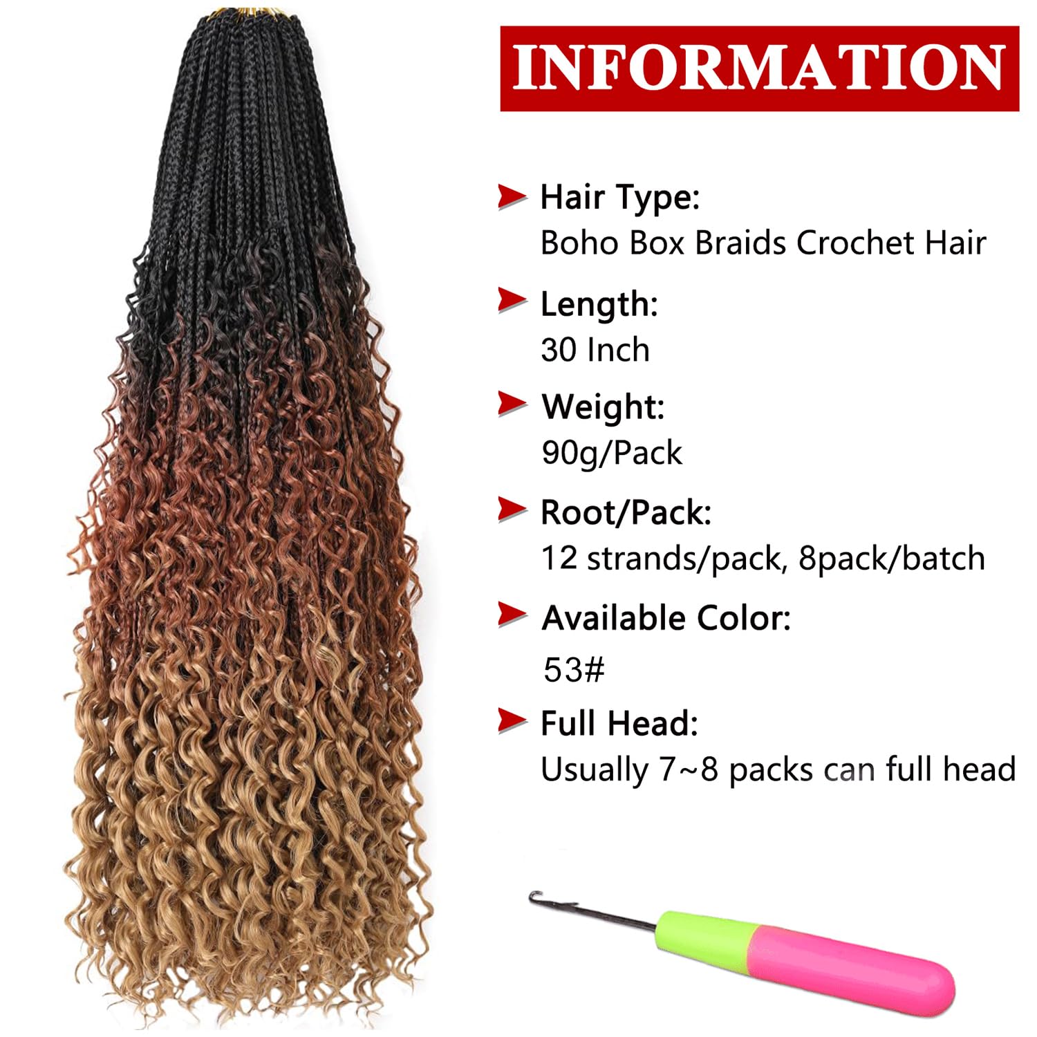 Xtrend 30-Inch Boho Box Braids Crochet Hair with 12 Strands Pre-Looped Messy Goddess Locs - Image 2