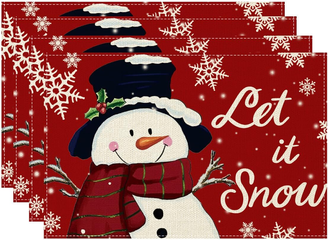 Red Snowman Let It Snow Table Mats Christmas Placemats Set