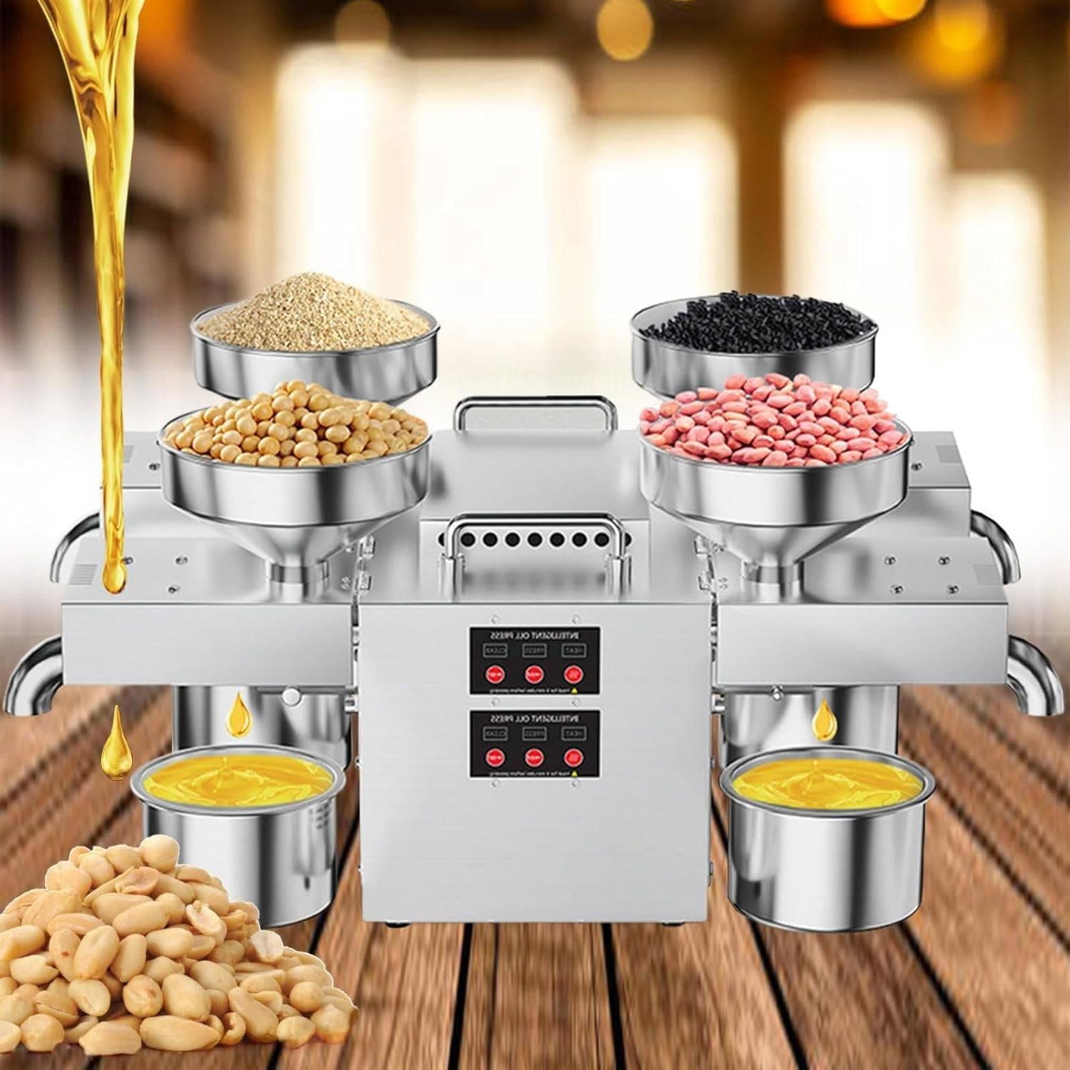MYUYEE Oil Press Extractor,Household And Commercial Hot And Cold Automatic Electric Oil Press,2400W Seed Nut Oil Press,Stainless Steel