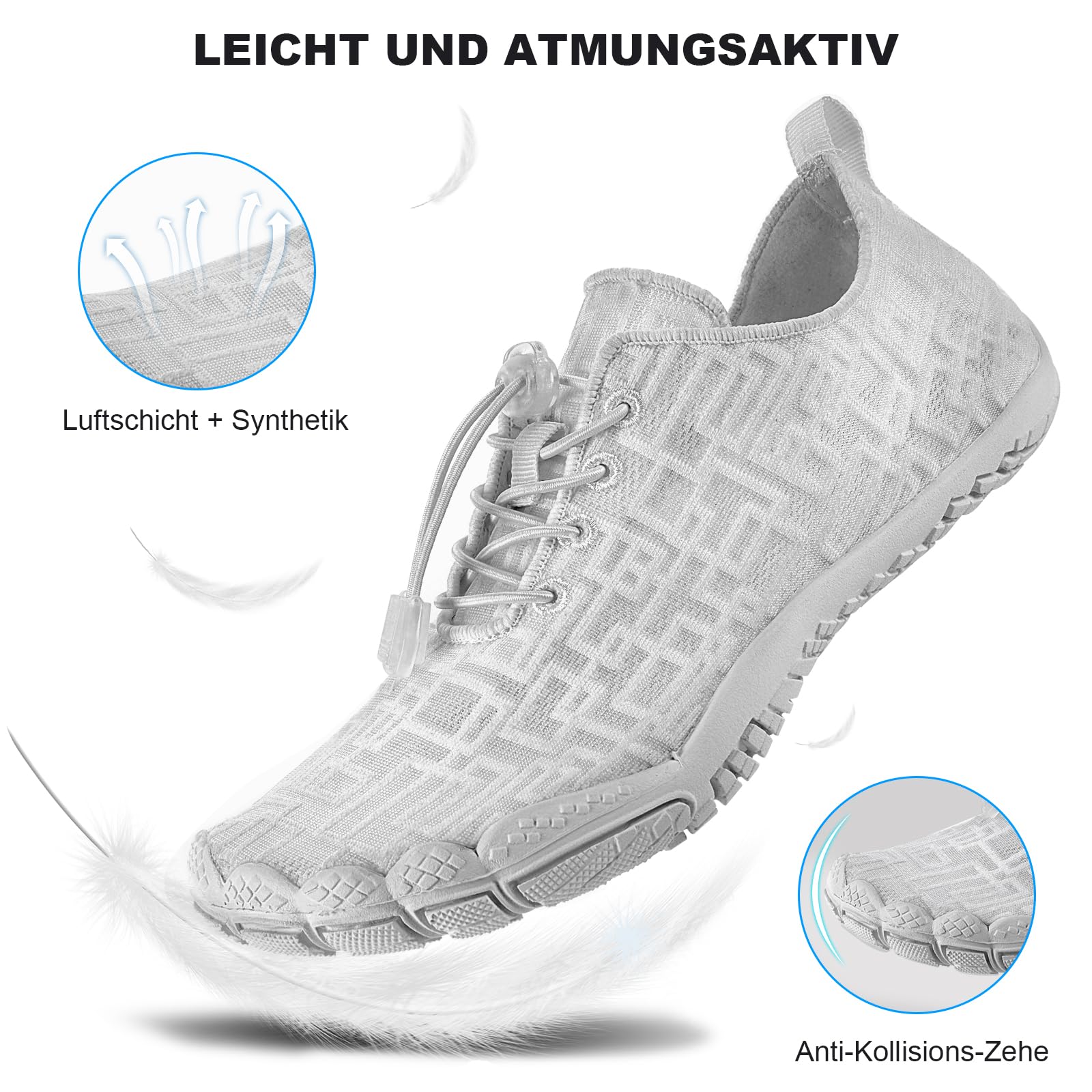 RUYI Unisex Barfußschuhe Damen Herren Traillaufschuhe, Weich Leicht Fitnessschuhe mit rutschfest Sohle & Breiter Zehenbox, Schnell Trocknend Badeschuhe