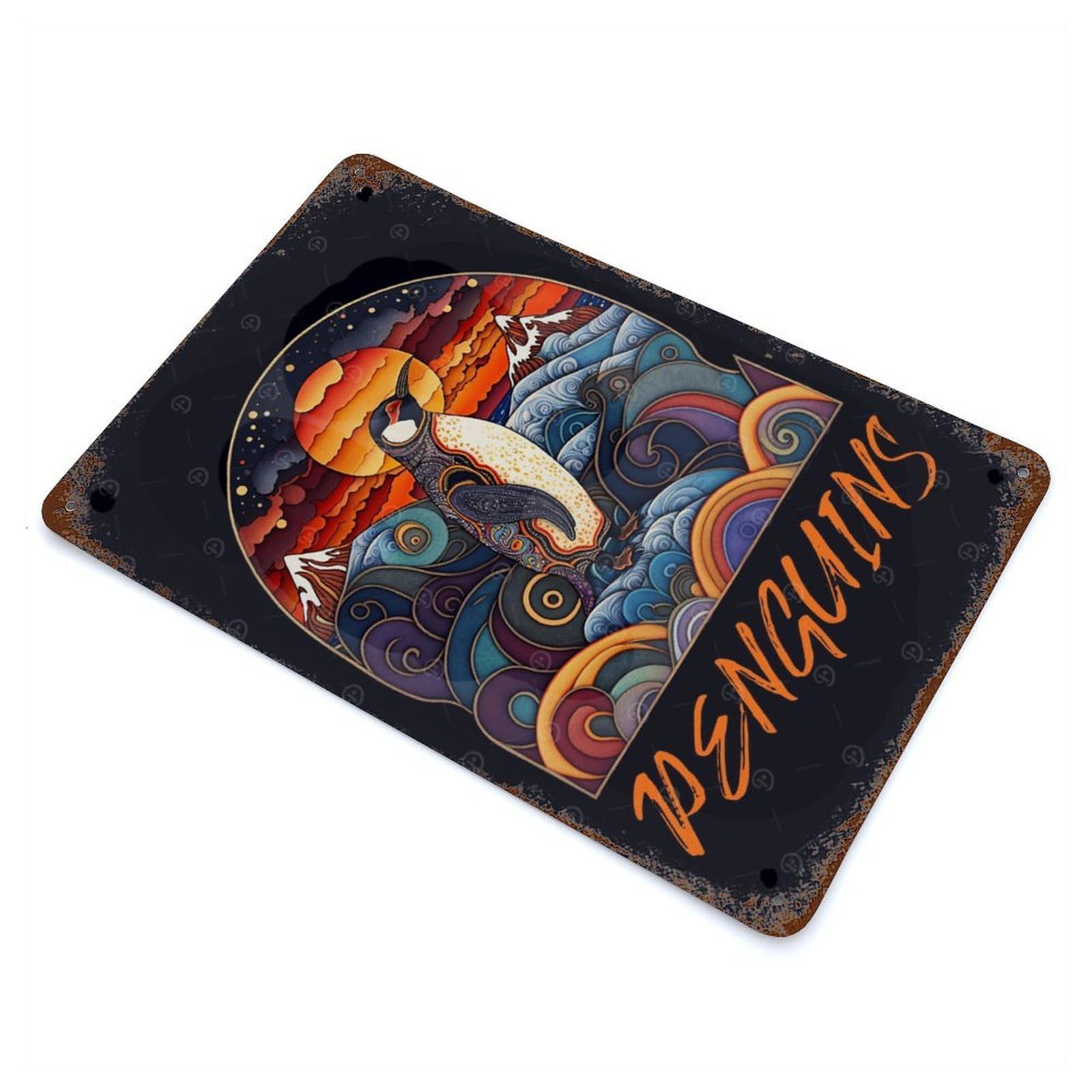 Penguins Decorative Tin Sign 11.8"x7.9", Retro Wall Decor for Living Room, Hallway And Home Decor