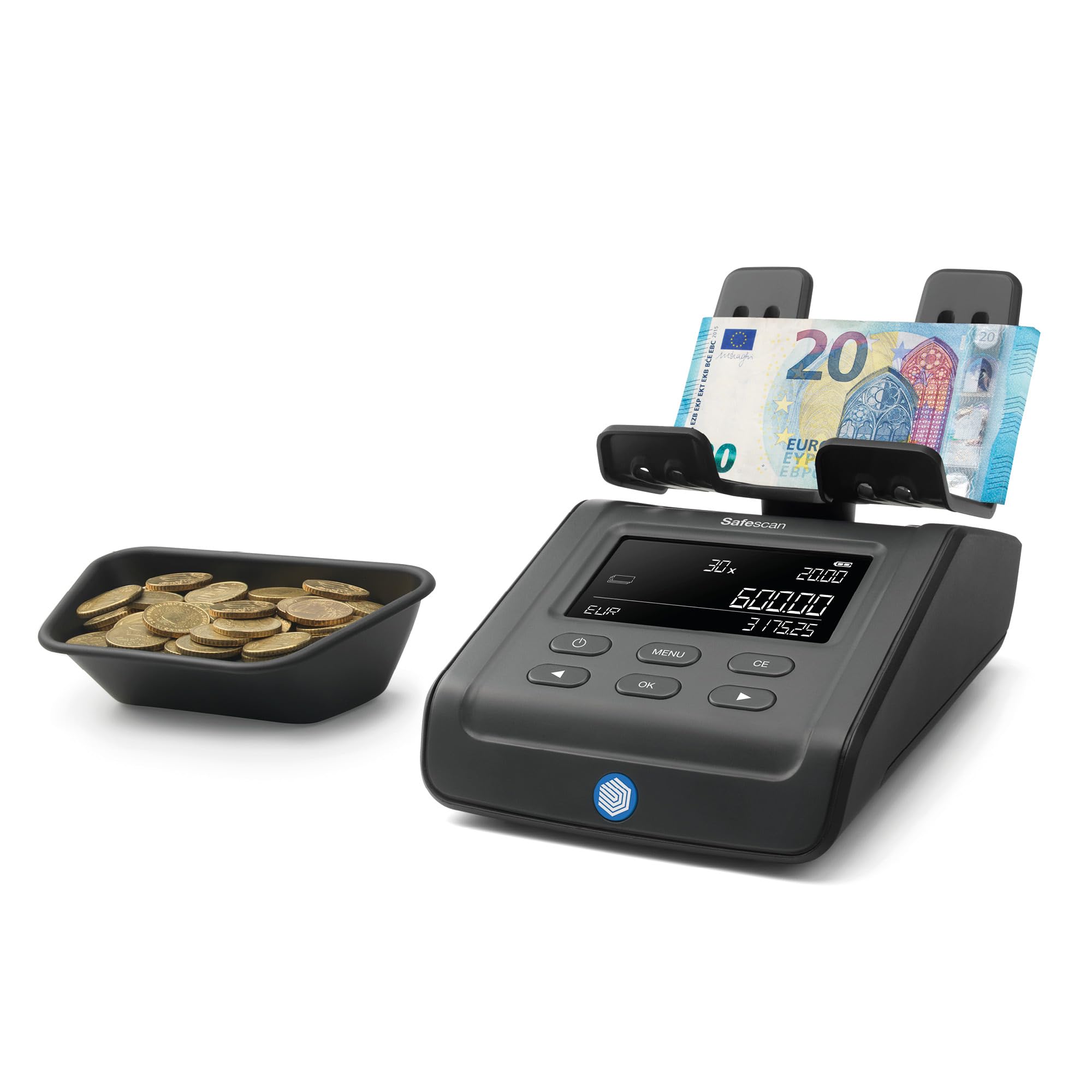 Safescan 6165 Máquina para contar dinero cuenta valor de monedas y billetes - Contadora de monedas con reconocimiento automático de rollos - Balanza para conteo rápido y ágil del cajón portamonedas