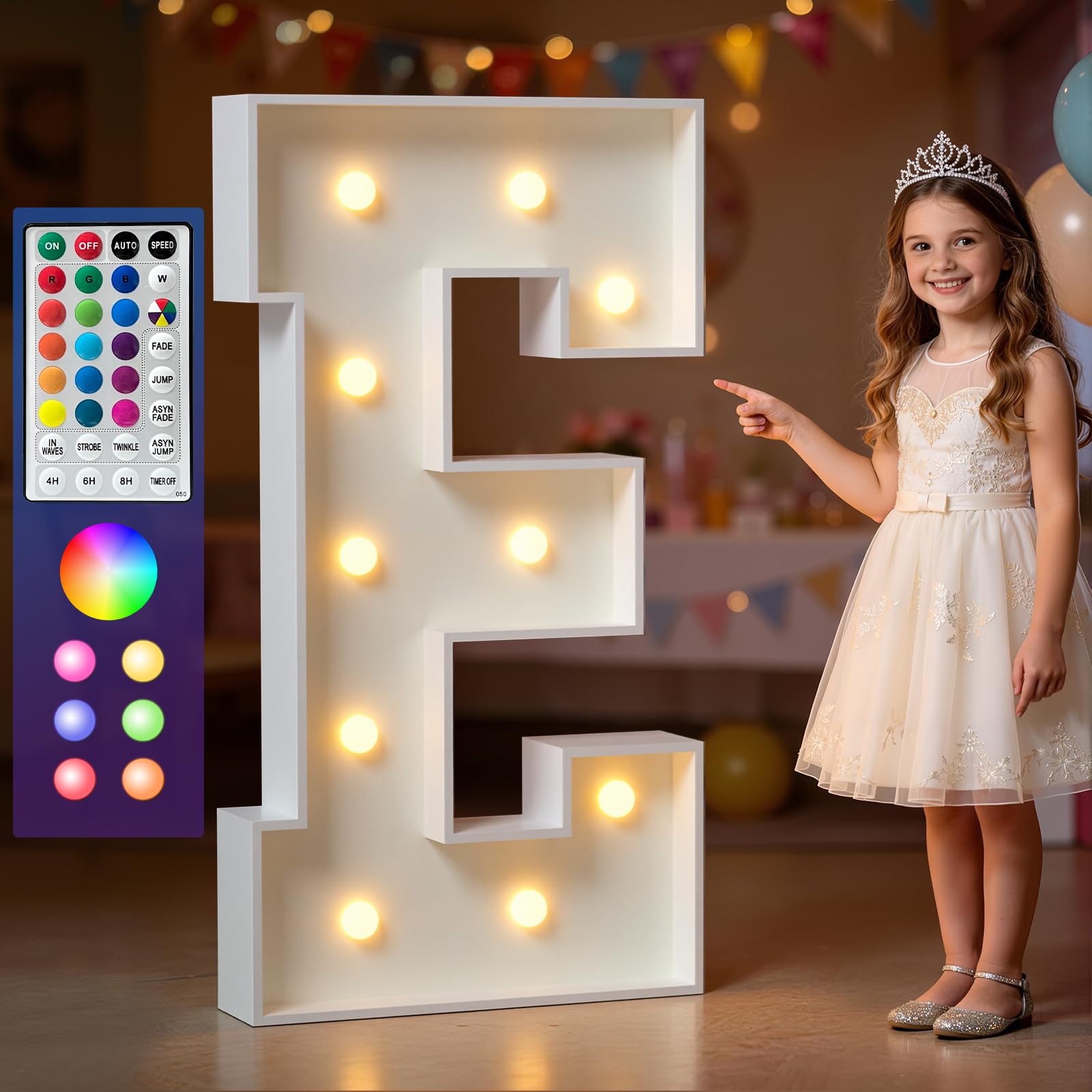 Marquee Letters Colorful, 4ft Light Up Letter E, 18 Colors Changing LED — image 1