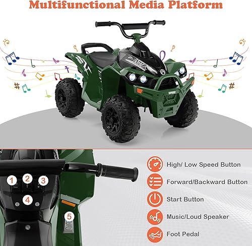 Miniatura 2 de HONEY JOY Vehículo eléctrico de 12 V para niños, con neumáticos de banda de rodadura, adelanteatrás, bocina, música, luces, velocidad altabaja, 4