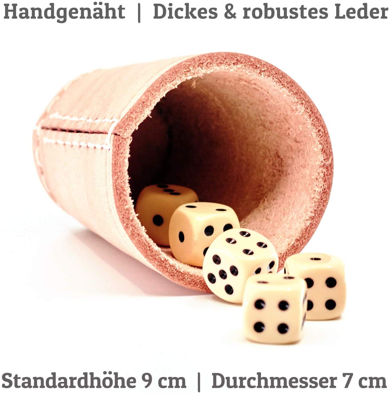 Leder Würfelbecher mit Gravur | Ihr Name + div. Motive zur Auswahl | inkl. 5 Würfel