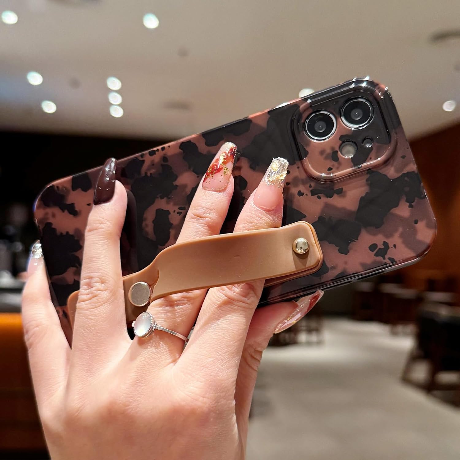 LAPOPNUT for iPhone 11 Case with Wrist Strap, Cheetah Leopard Tortoise Shell Print Shockproof Soft TPU Protective Case Women Girls, Slim Anti Scratch Cover for iPhone 11 6.1 Inch,Brown - Image 9