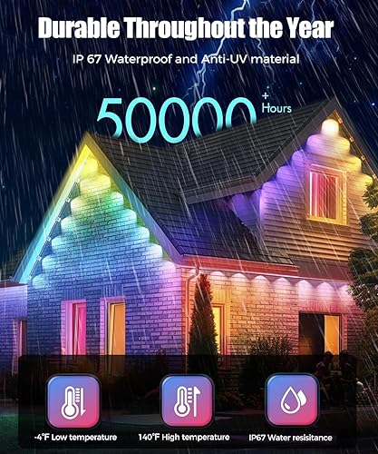 Miniatura 4 de Luces permanentes al aire libre para casa, 100 pies RGB+IC decoración inteligente al aire libre, modos de escena de bricolaje, aplicacióncontrol