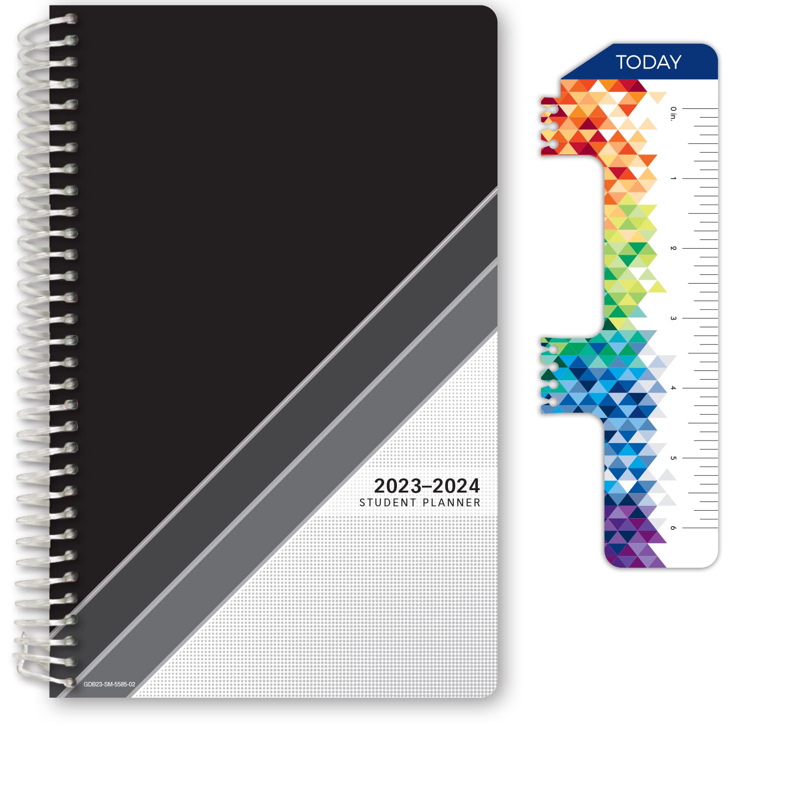 Global Datebooks Dated Middle School or High School Student Planner for Academic Year 2023-2024 Includes Ruler/Bookmark and Planning Stickers (Matrix Style - 5.5"x8.5" - Black Stripe)