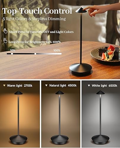 Miniatura 4 de Lámpara de mesa inalámbrica LED portátil, paquete de 2, batería recargable de 6000 mAh, lámpara de mesa para exteriores, para comedor, restaurante,