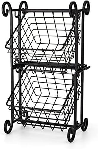 Gourmet Basics by Mikasa Cesta de almacenamiento de frutas ajustable abatible, 2 niveles