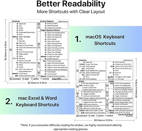 Miniatura 2 de Afterplug Pegatina para Mac OS + Excel y Word, más de 100 accesos directos para MacBook Pro y Air de 13 a 16 pulgadas (azul cielo, gris espacial,