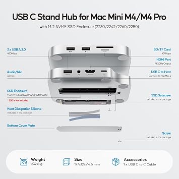 Mac mini M4 Dock with HDMI 4K@60Hz & 8TB M.2 SSD Enclosure
