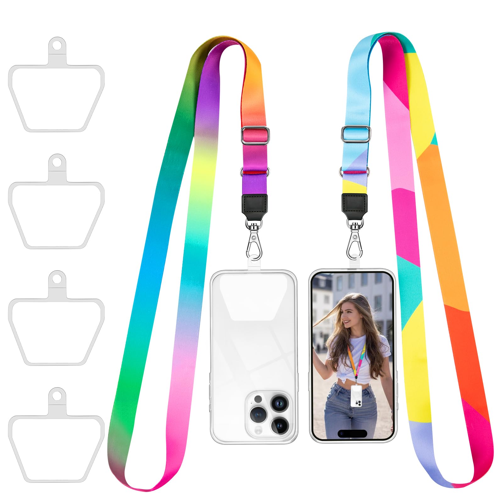Doormoon Phone Lanyard, Universal Phone Charm Adjustable Neck Straps for Phone Case Keys ID Badges Compatible with iPhone, Samsung, Motorola, LG &amp; Most Smartphones, 2 Pack, Rainbow